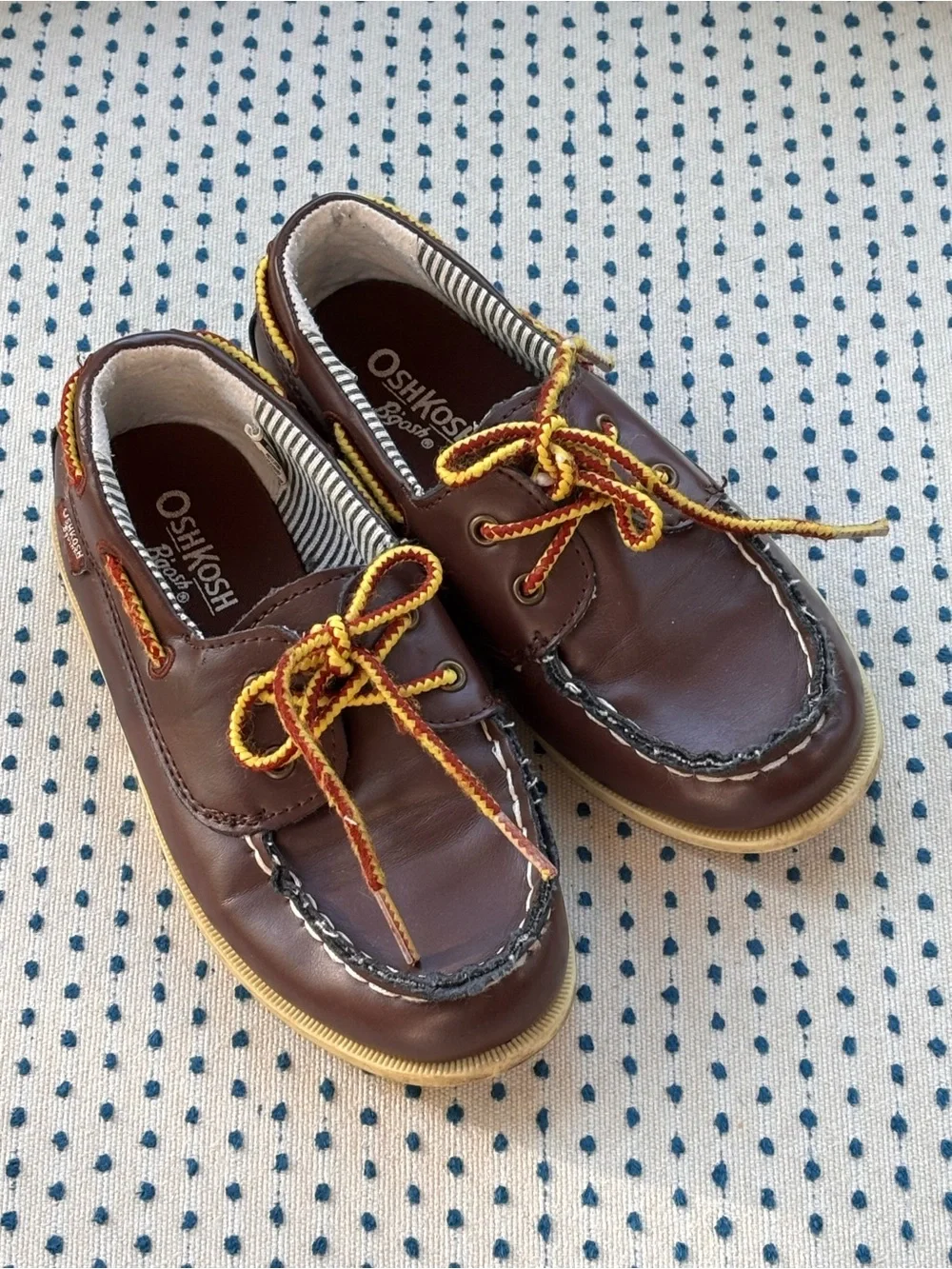 OshKosh B'gosh Brown Leather Moccasins with Yellow and Orange Laces